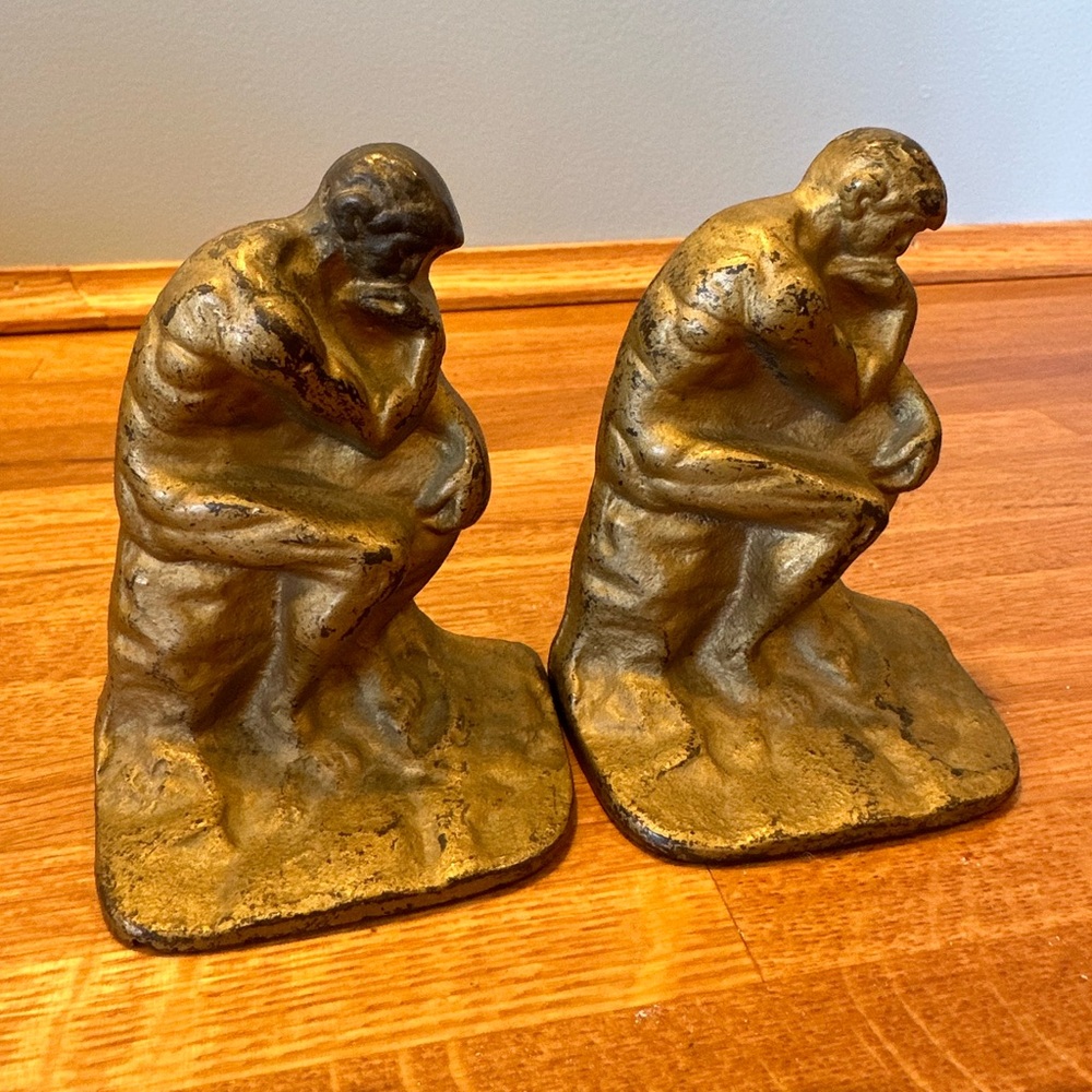 Vintage- The Thinker - Cast Iron, Bronze Finish Bookends